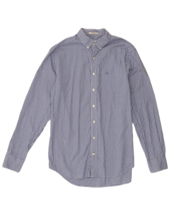 Gant Herrenhemd, Größe 39/40, 15 3/4, mittelblaue Gingham-Baumwolle