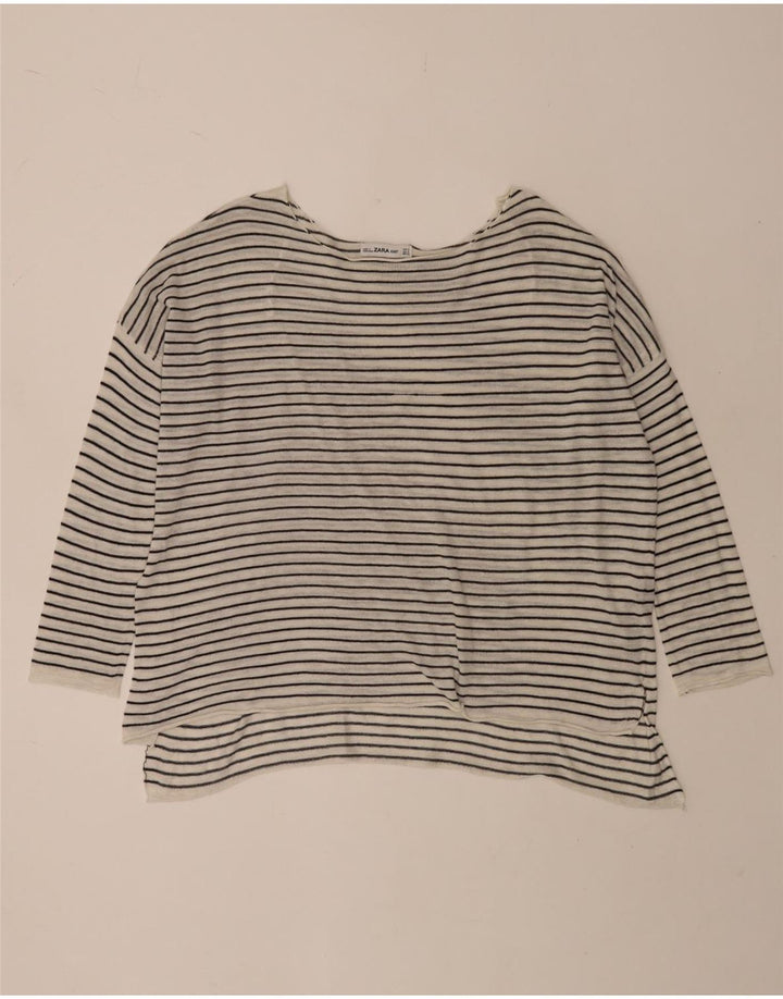 Zara Damen-Oberteil, übergroß, 3/4-Ärmel, UK 10, Größe S, weiß, gestreift, Polyester