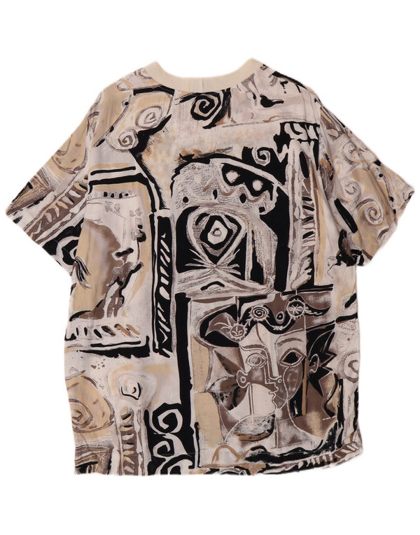 Sisley Damen Longline Graphic T-Shirt Top IT 44 Mittelbeige Viskose