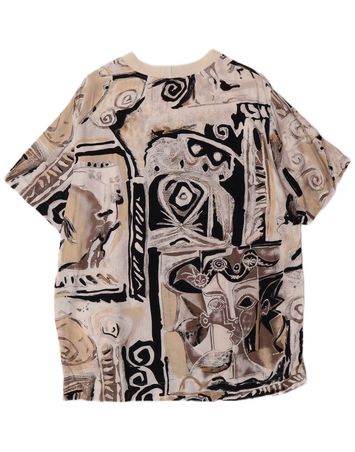 Sisley Damen Longline Graphic T-Shirt Top IT 44 Mittelbeige Viskose