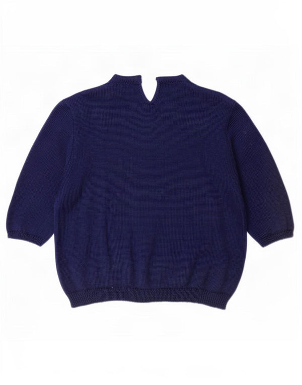 Vintage Damen Pullover mit 3/4-Ärmeln und Rundhalsausschnitt, Gr. 16, Marineblau