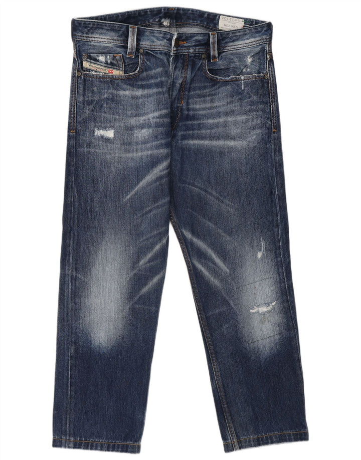 DIESEL Herren Heeven Distressed Straight Jeans W32 L27 Blaue Baumwolle