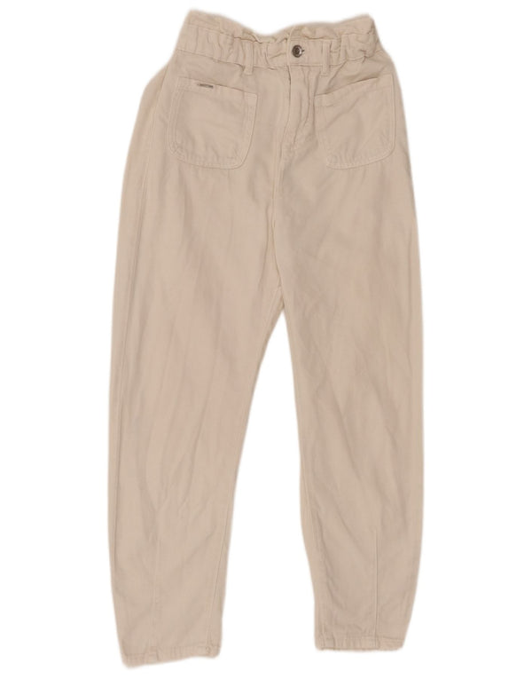 Zara Damen High Waist Tapered Jeans EU 32 2XS W22 L24 Weiße Baumwolle