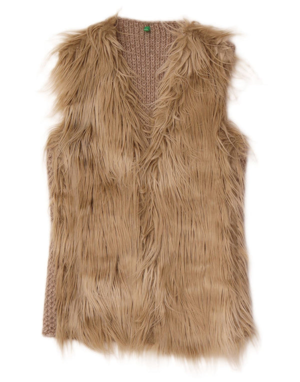 Benetton Damen-Cardigan, ärmellos, Gr. 10, Größe S, Beige
