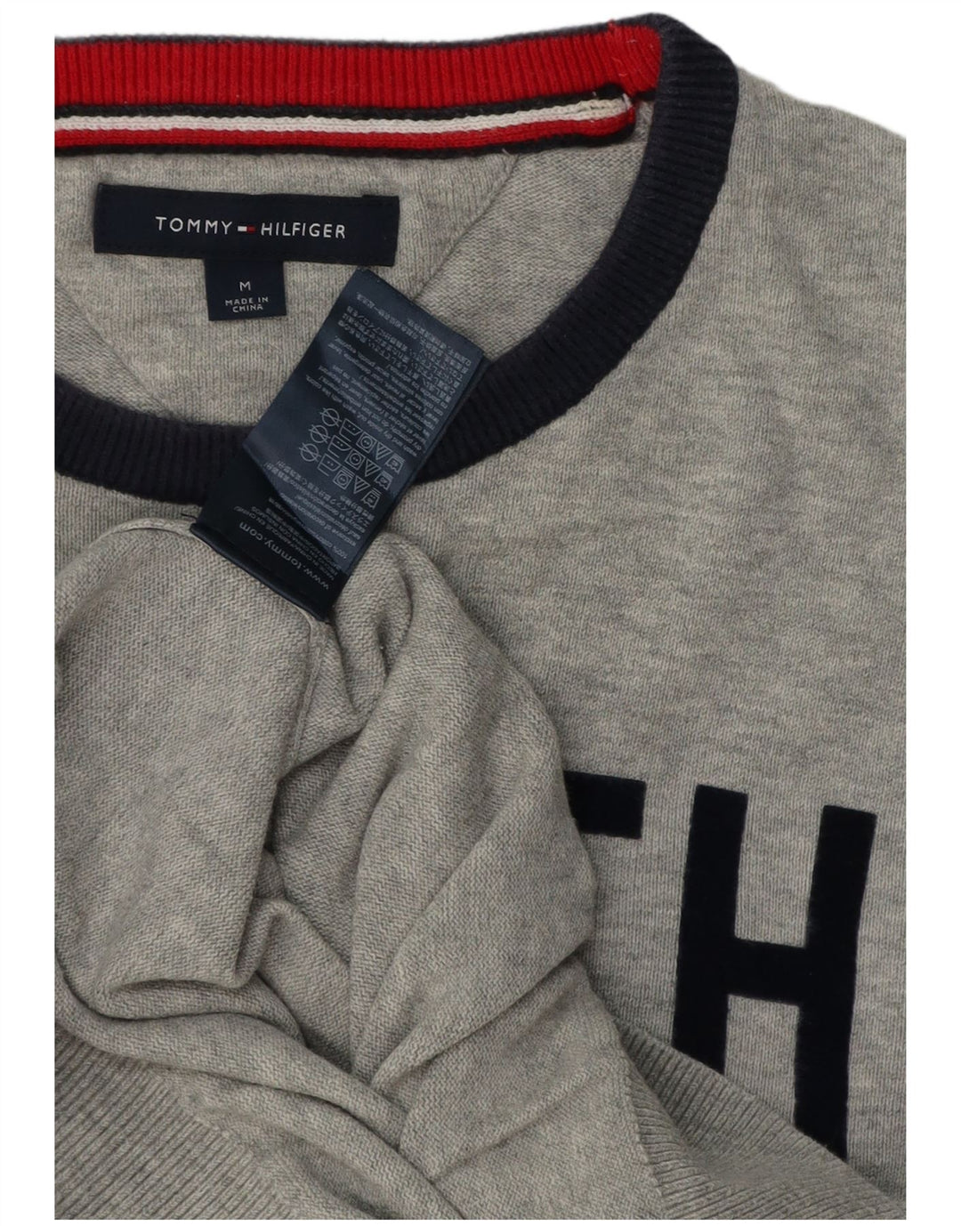 TOMMY HILFIGER Herren-Pullover mit Rundhalsausschnitt, Mittelgrau, Farbblock
