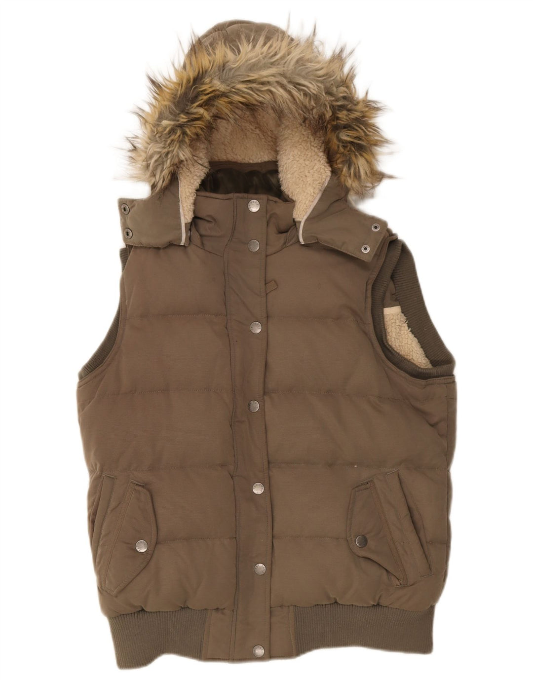 Fat Face Wattierte Damenjacke mit Kapuze, UK 14, Mittelkhaki, Polyester