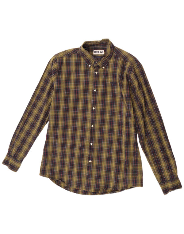 Barbour Mens Tailored Fit Shirt Large Khaki Check Cotton