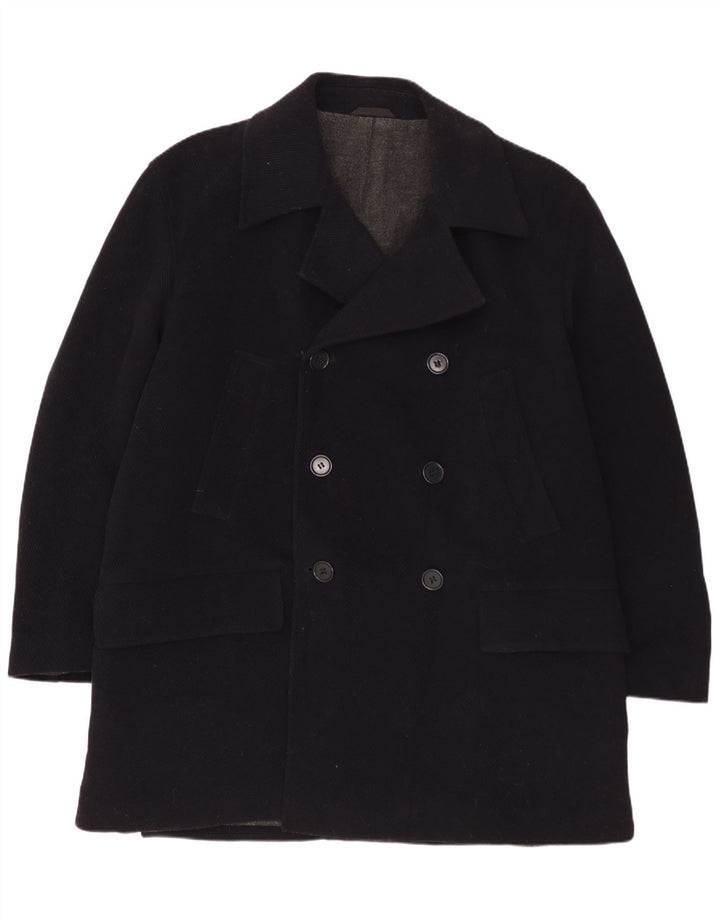 VINTAGE Zweireihiger Herrenmantel IT 50 Große marineblaue Wolle