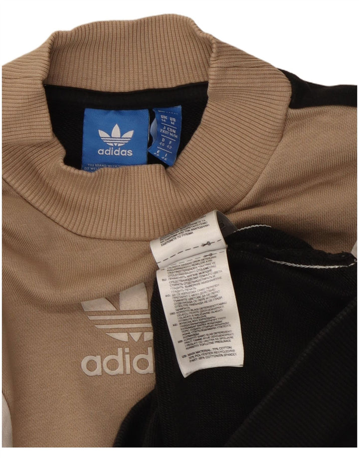Adidas Damen-Sweatshirt-Pullover UK 14 Mittelschwarze Colourblock-Baumwolle