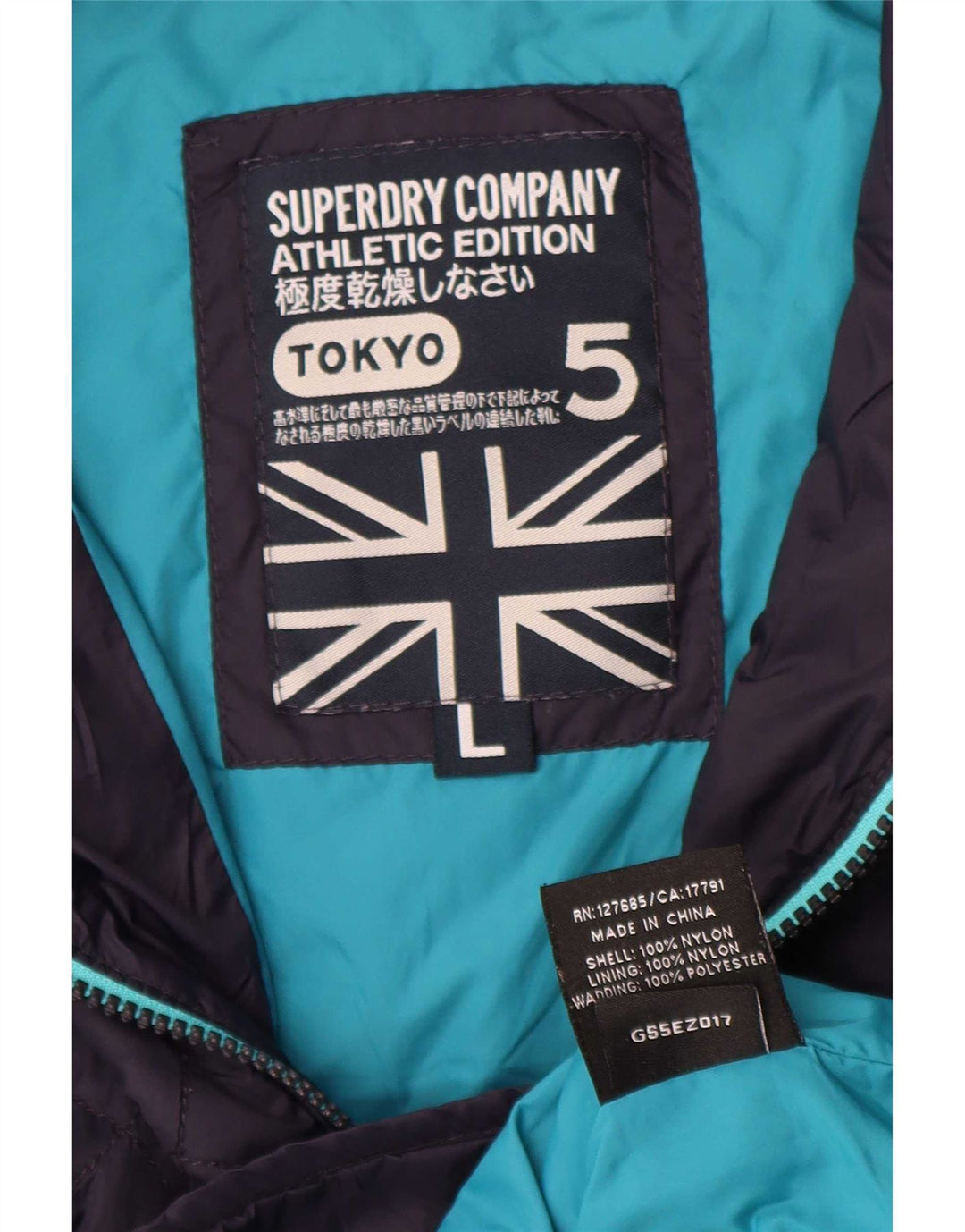 Superdry Steppjacke mit Kapuze für Damen, UK 16, Größe L, marineblaues Nylon