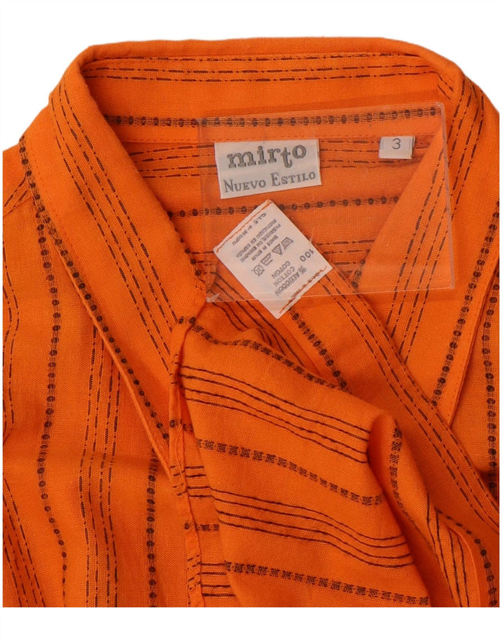Vintage Herren Kurzarmhemd Mittelorange gestreift aus Baumwolle