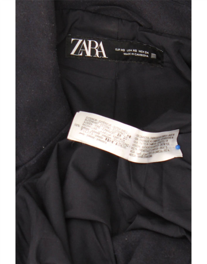 Zara Damen Übergroßer zweireihiger Mantel UK 6 XS Marineblau Polyester