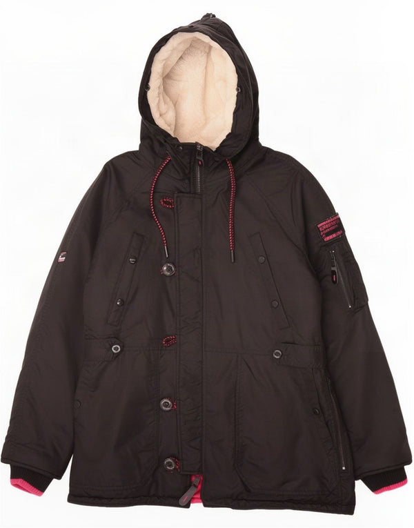 Superdry Womens Hooded Padded Coat UK 14 Large Black Nylon