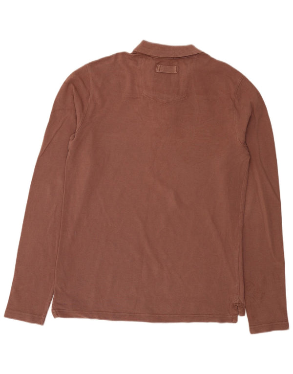 Fat Face Herren-Langarm-Poloshirt aus mittelbrauner Baumwolle