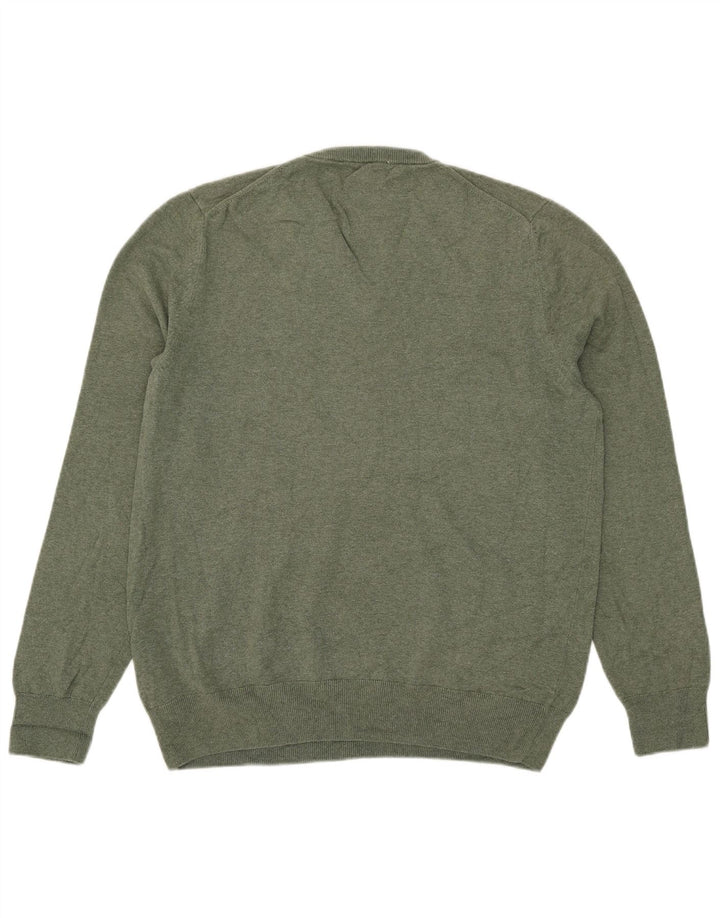 Marks & Spencer Herren-Pullover mit V-Ausschnitt, groß, grüne Baumwolle
