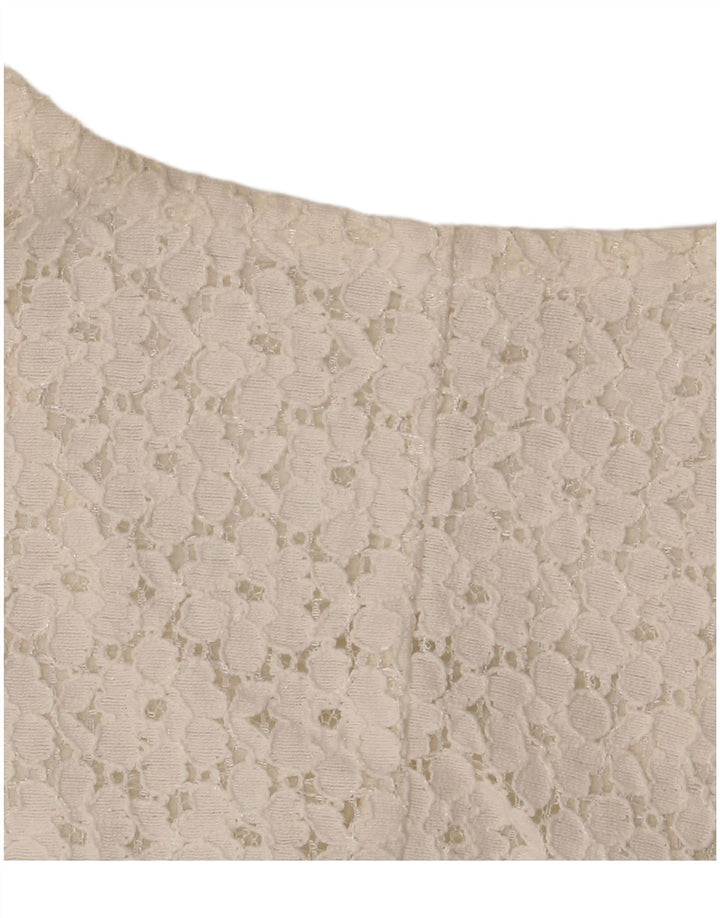 VINTAGE Damen Crop Kurzarm-Hemdbluse IT 46 Large Off White Floral