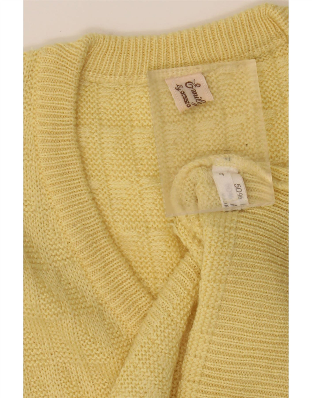 VINTAGE Mens V-Neck Jumper Sweater Medium Yellow Wool