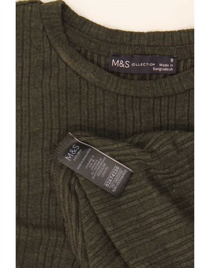 Marks & Spencer Damen-Langarmkleid in A-Linie, Größe S, Khaki, Polyester