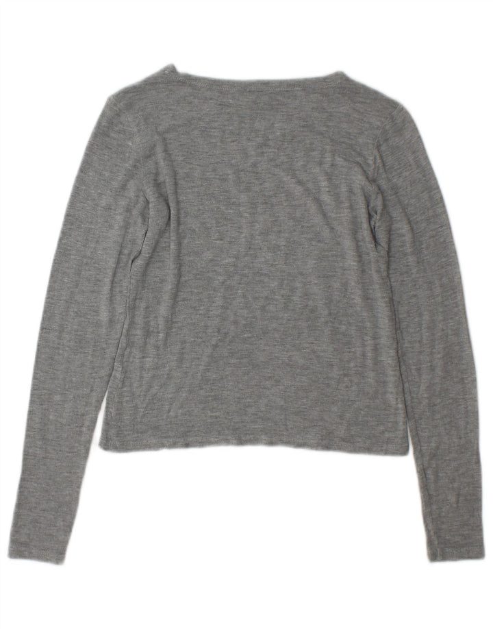 Zara Damen Crop Top Langarm UK 10 Small Grau meliert