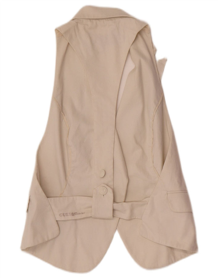 Guess Damen-Blazer, ärmellos, 1 Knopf, Größe UK 16, Größe L, weiße Baumwolle