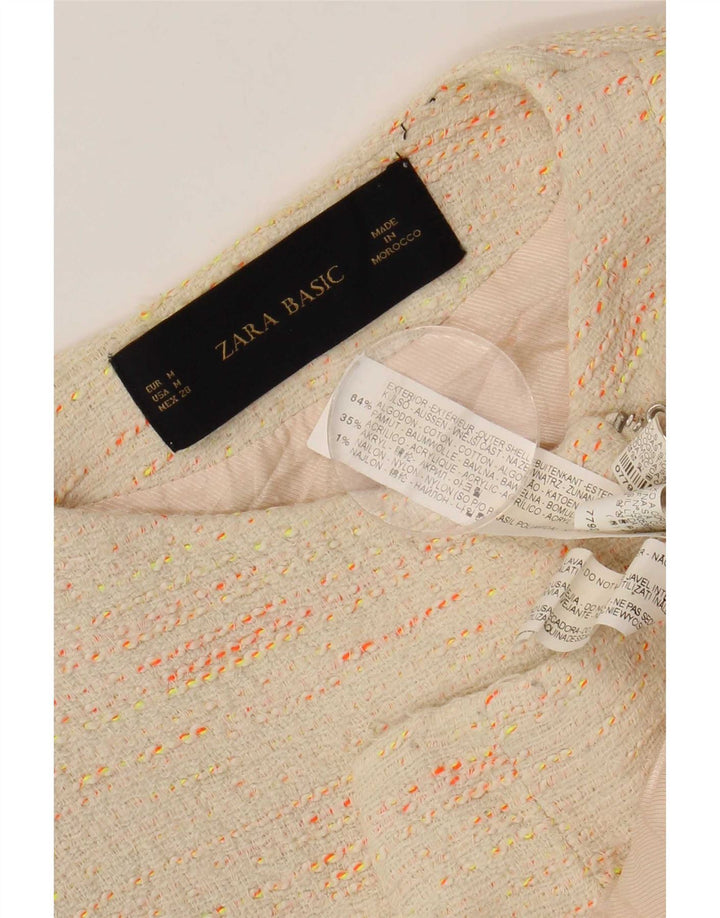 Zara Damen Crop Blazer Jacke UK 12 Mittelbeige gefleckte Baumwolle