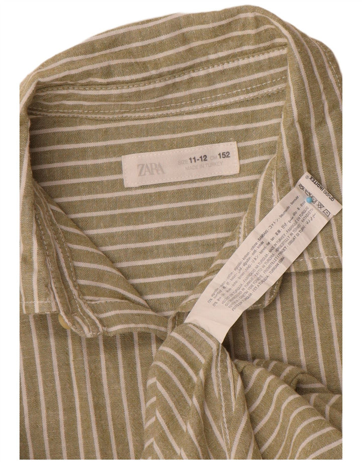 Zara Hemd für Jungen, 11–12 Jahre, Khaki, Nadelstreifen, Baumwolle