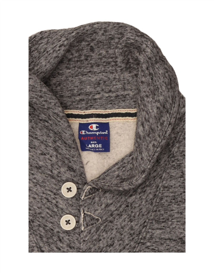 CHAMPION Mens Shawl Neck Sweatshirt Jumper Large Grey Flecked Cotton