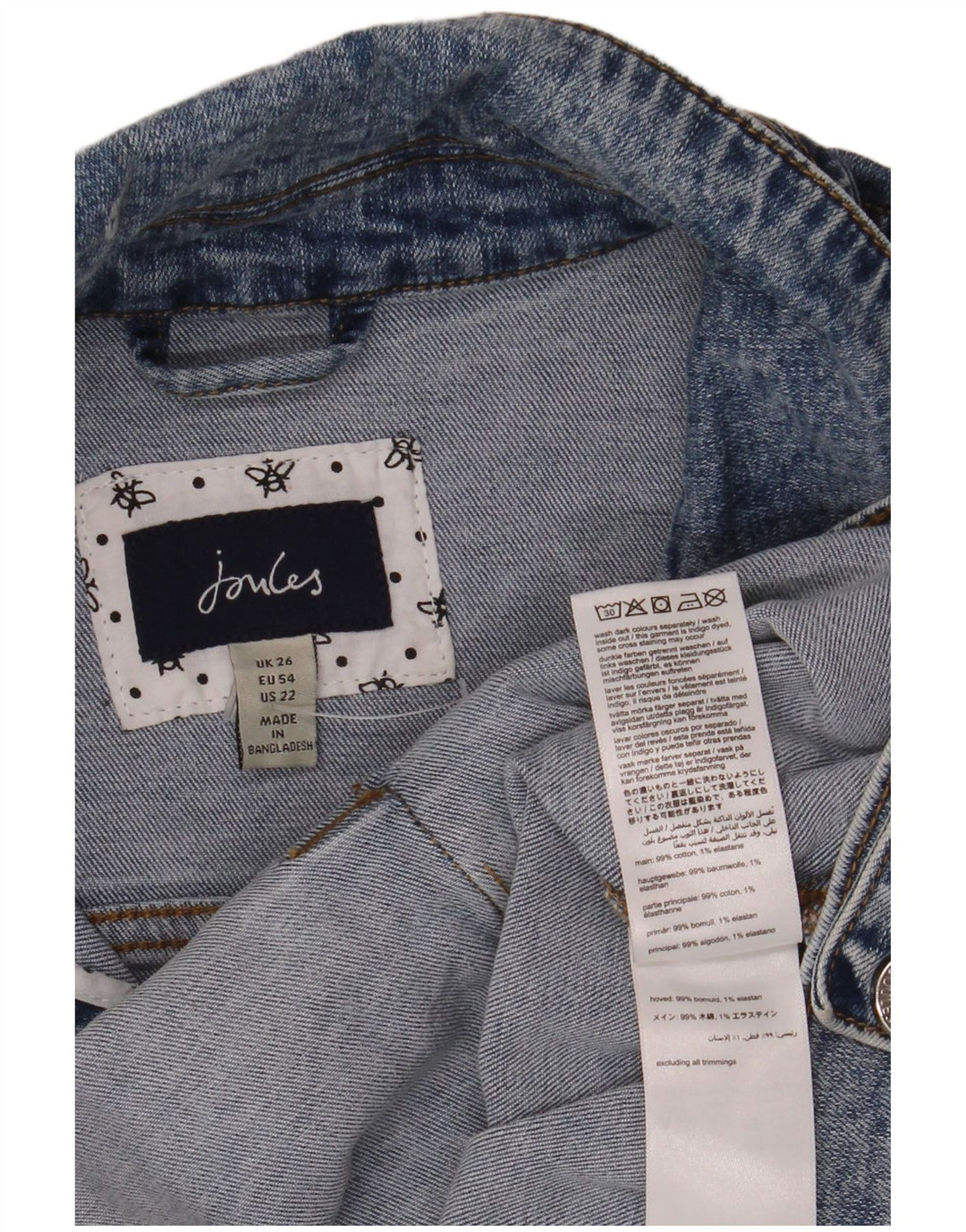 JOULES Damen Jeansjacke UK 26 5XL Blaue Baumwolle