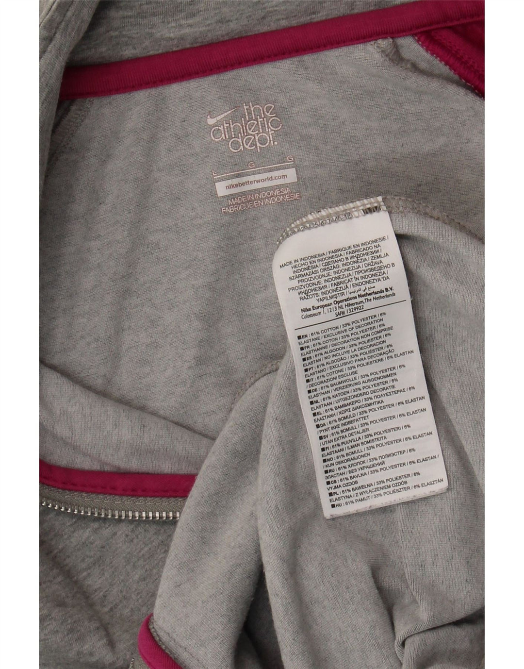 Nike Damen-Trainingsanzug-Oberteiljacke UK 16 Large Graue Colourblock-Baumwolle