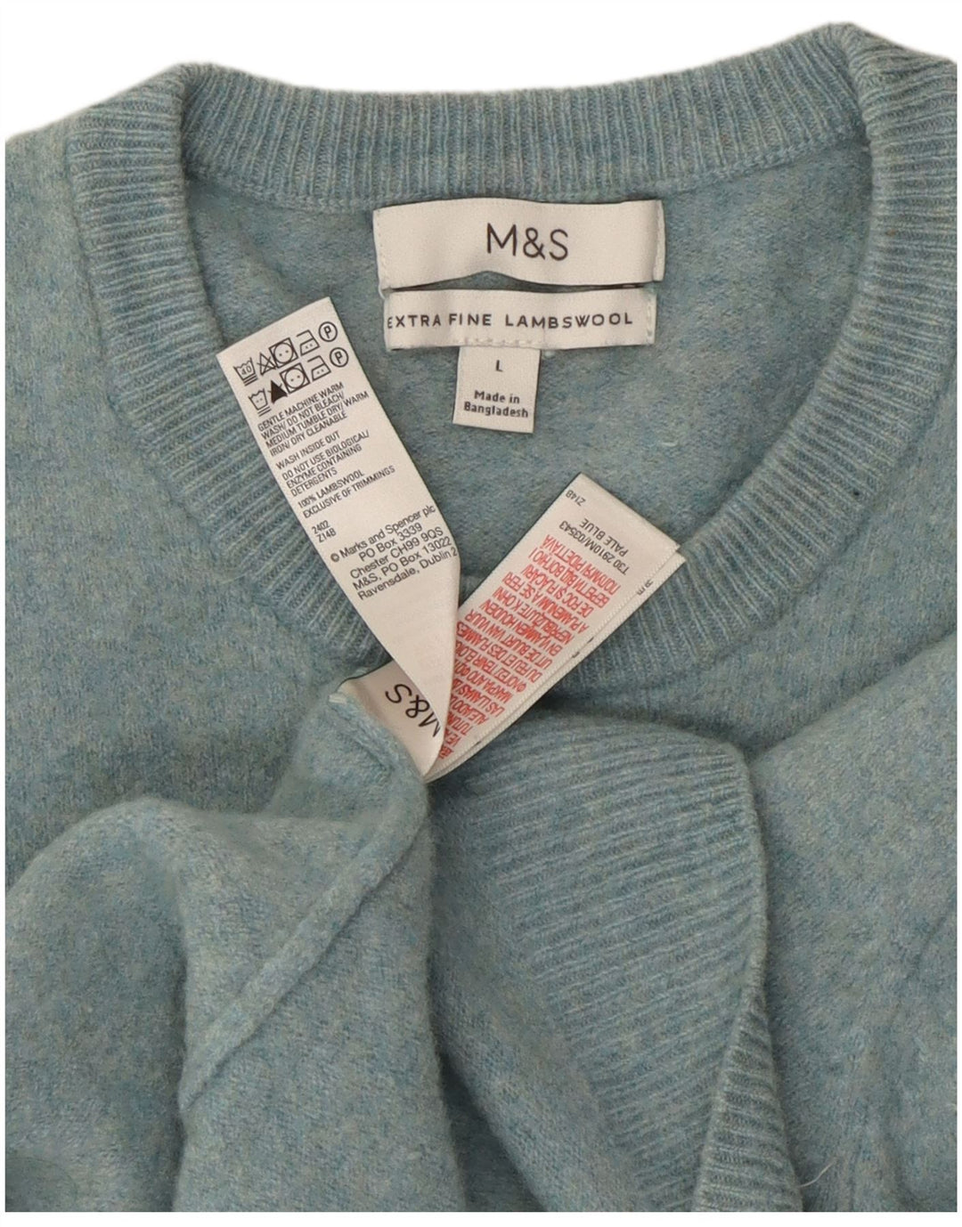 Marks & Spencer Damen-Pullover mit Rundhalsausschnitt, UK 14, Größe L, blaue Lammwolle