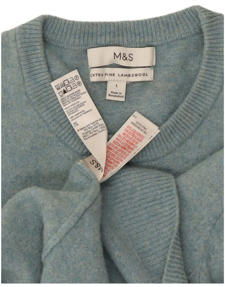 Marks & Spencer Damen-Pullover mit Rundhalsausschnitt, UK 14, Größe L, blaue Lammwolle