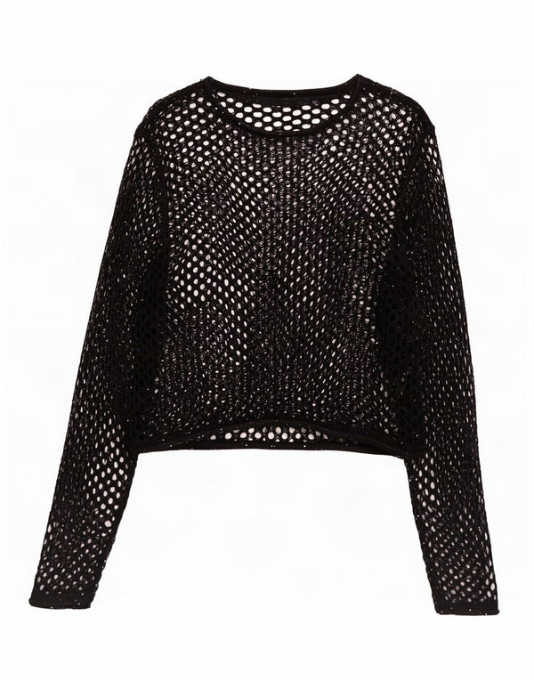 Zara Damen Übergroßes, langärmliges, durchsichtiges Häkeloberteil, UK 10, Größe S, Schwarz