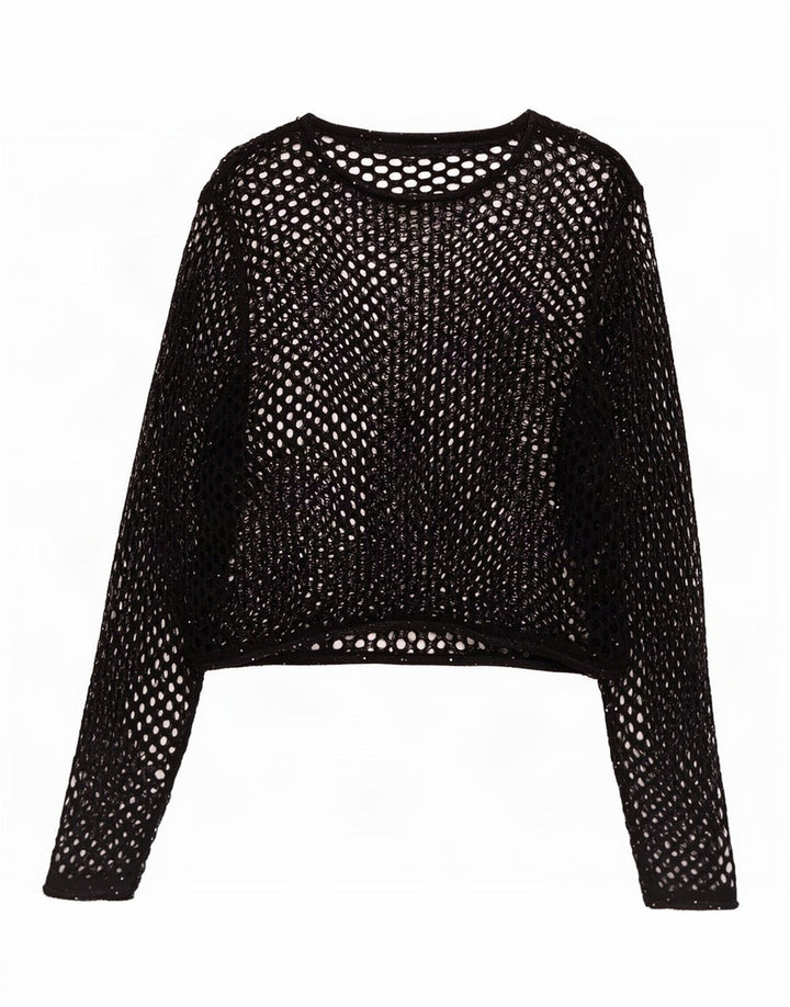 Zara Damen Übergroßes, langärmliges, durchsichtiges Häkeloberteil, UK 10, Größe S, Schwarz