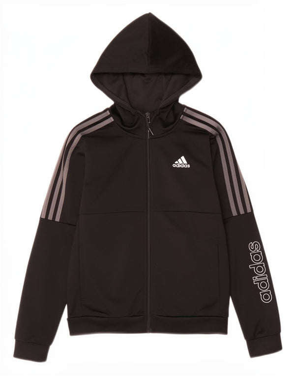 Adidas Jungen Kapuzenpullover mit grafischem Reißverschluss, 11–12 Jahre, schwarzes Polyester