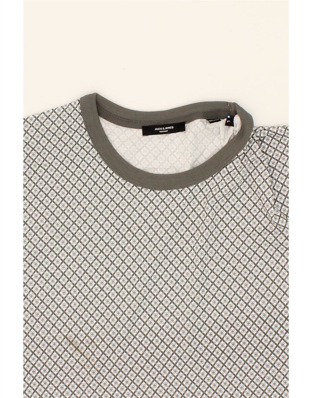 JACK & JONES Mens T-Shirt Top Large Grey Geometric Cotton Vintage Jack & Jones and Second-Hand Jack & Jones from Messina Hembry 