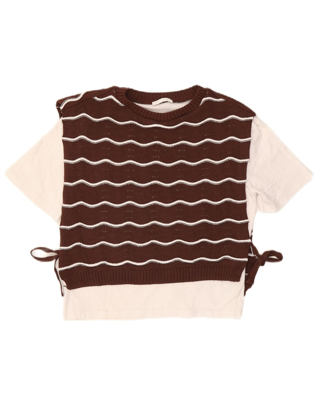 ZARA Damen Pullover mit Rundhalsausschnitt, UK 14, mittelbraun gestreift