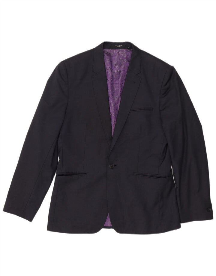 Ted Baker Herren-Blazer mit 1 Knopf, UK 38, mittelschwarze Wolle