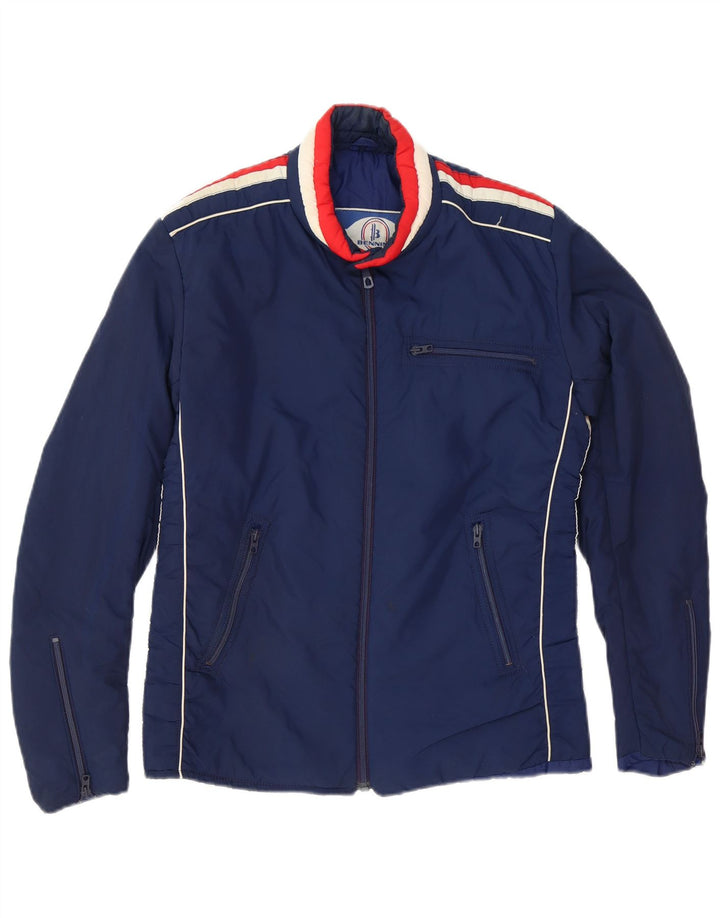 Leichte wattierte Vintage-Herrenjacke, klein, marineblau, Farbblock