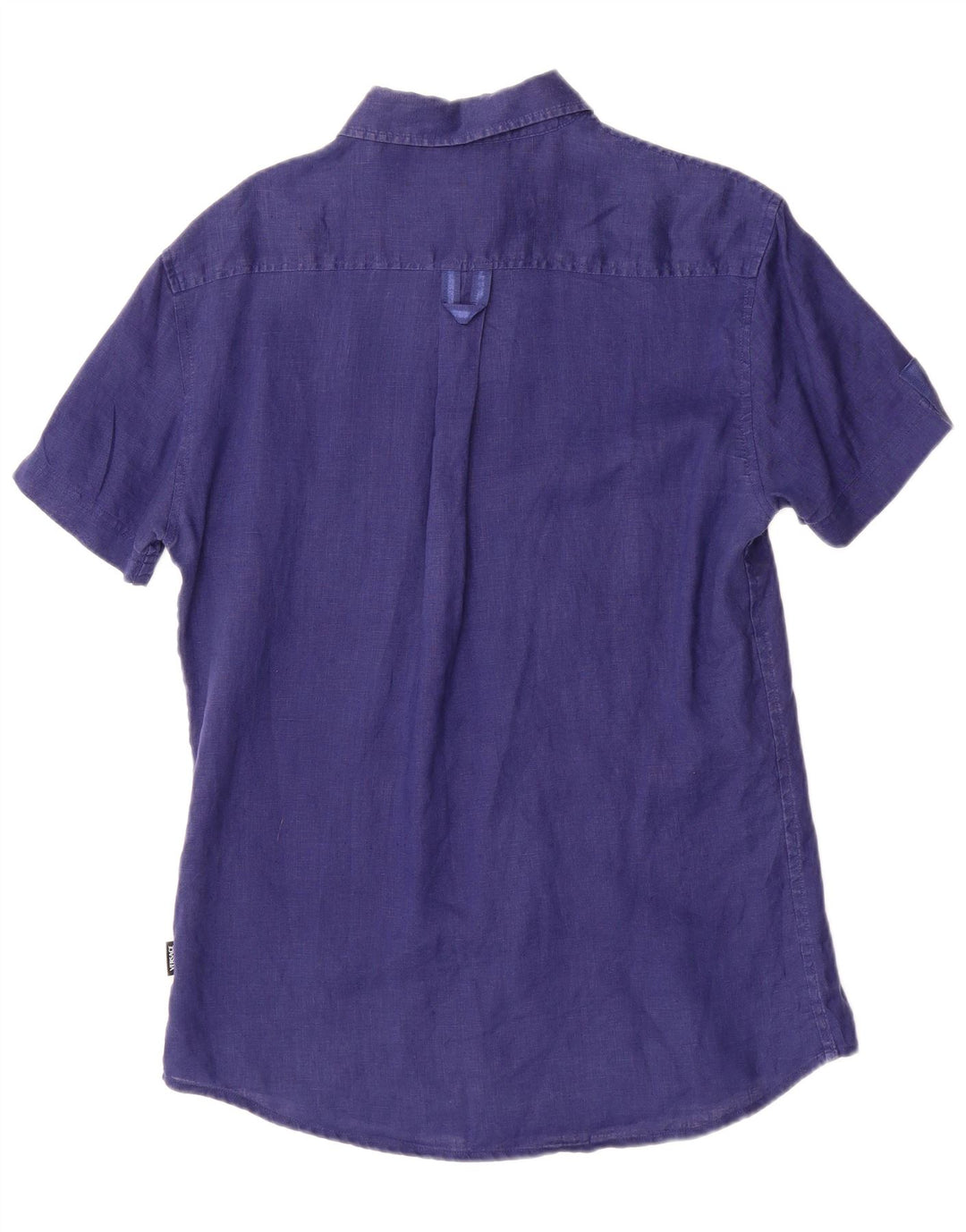 Versace Herren Kurzarmhemd Small Marineblaues Leinen