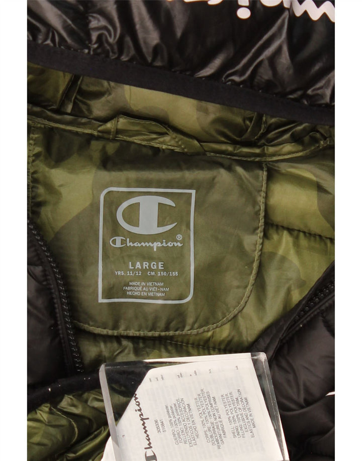Champion Wattierte Jacke mit Kapuze für Jungen, 11–12 Jahre, Größe L, Schwarz, Polyester