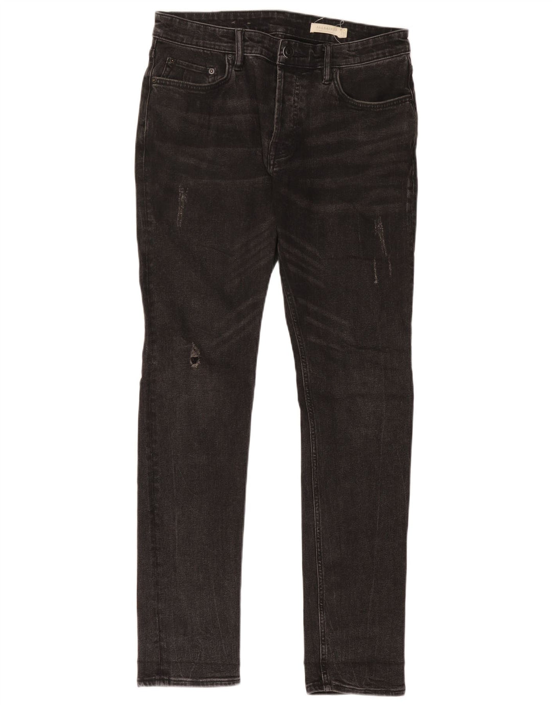 All Saints Herren Distressed Slim Jeans W30 L32 Schwarze Baumwolle
