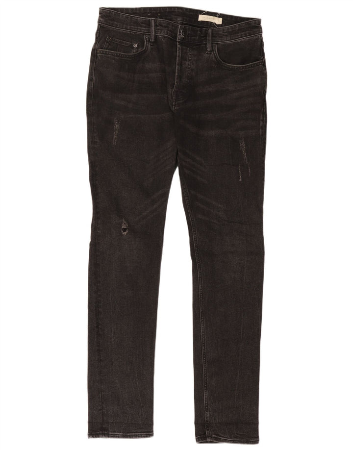 All Saints Herren Distressed Slim Jeans W30 L32 Schwarze Baumwolle