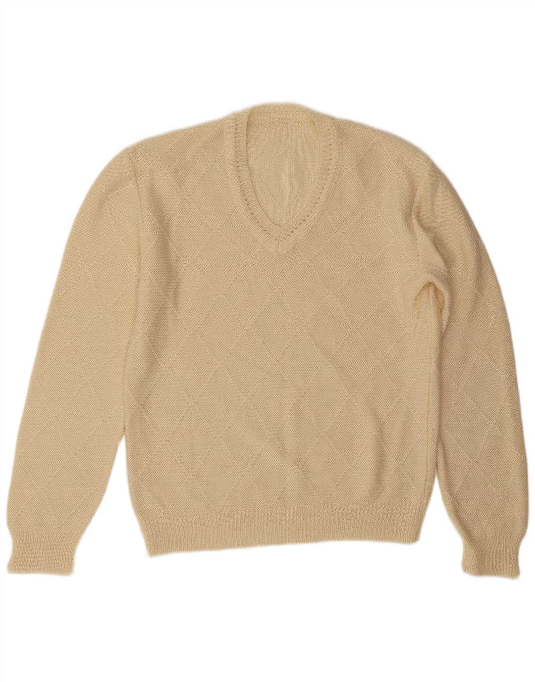 Vintage Herren V-Ausschnitt Pullover Pullover Groß Off White Argyle/Diamant