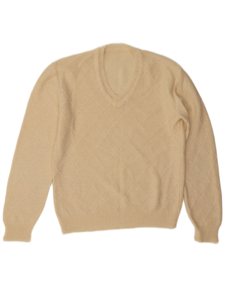 Vintage Herren V-Ausschnitt Pullover Pullover Groß Off White Argyle/Diamant