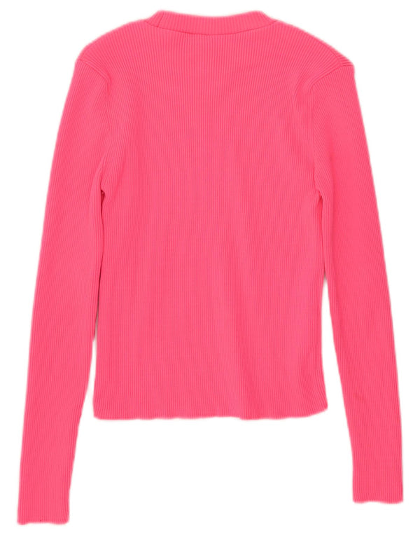 Zara Damen Crop Top Langarm UK 8 Small Rosa Polyamid