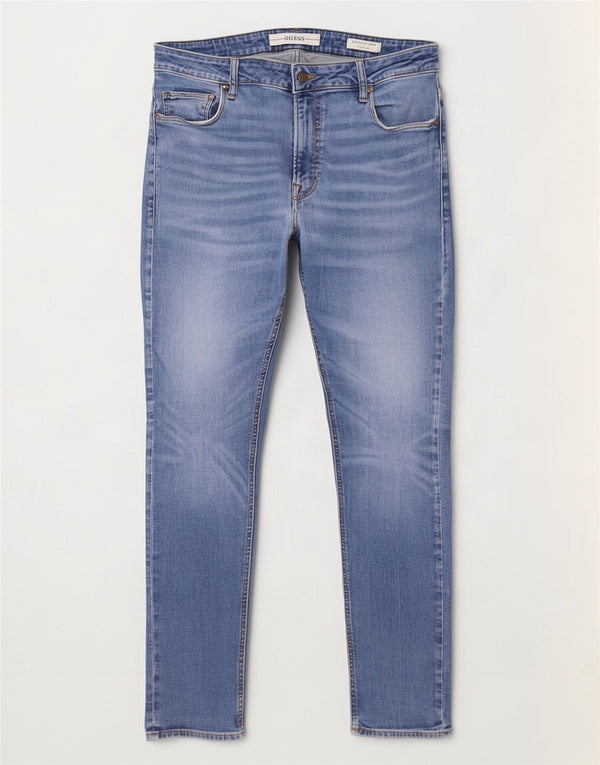 Guess Herren Chris Super Skinny Jeans W38 L32 Blaue Baumwolle