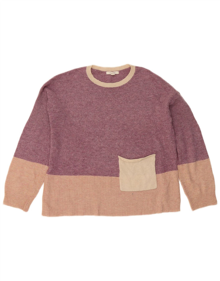 White Stuff Damen-Pullover mit Rundhalsausschnitt, UK 12, Mittelviolett, Farbblock