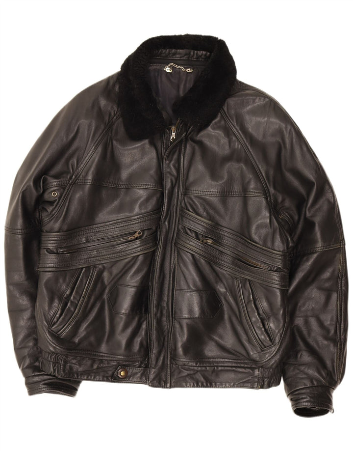 Vintage Herren Lederjacke IT 52 XL Schwarz