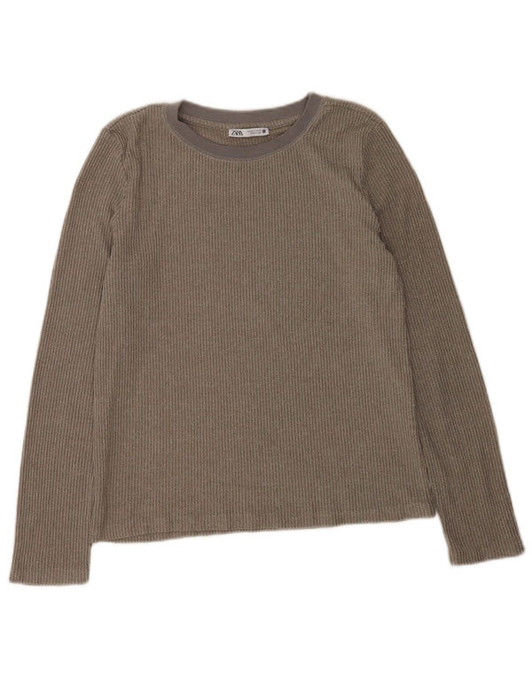 Zara Damen Top Langarm UK 10 Small Grau Polyester