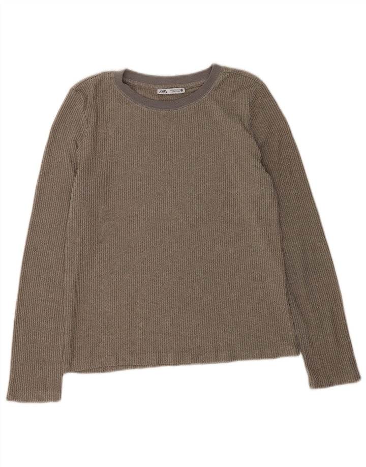Zara Damen Top Langarm UK 10 Small Grau Polyester